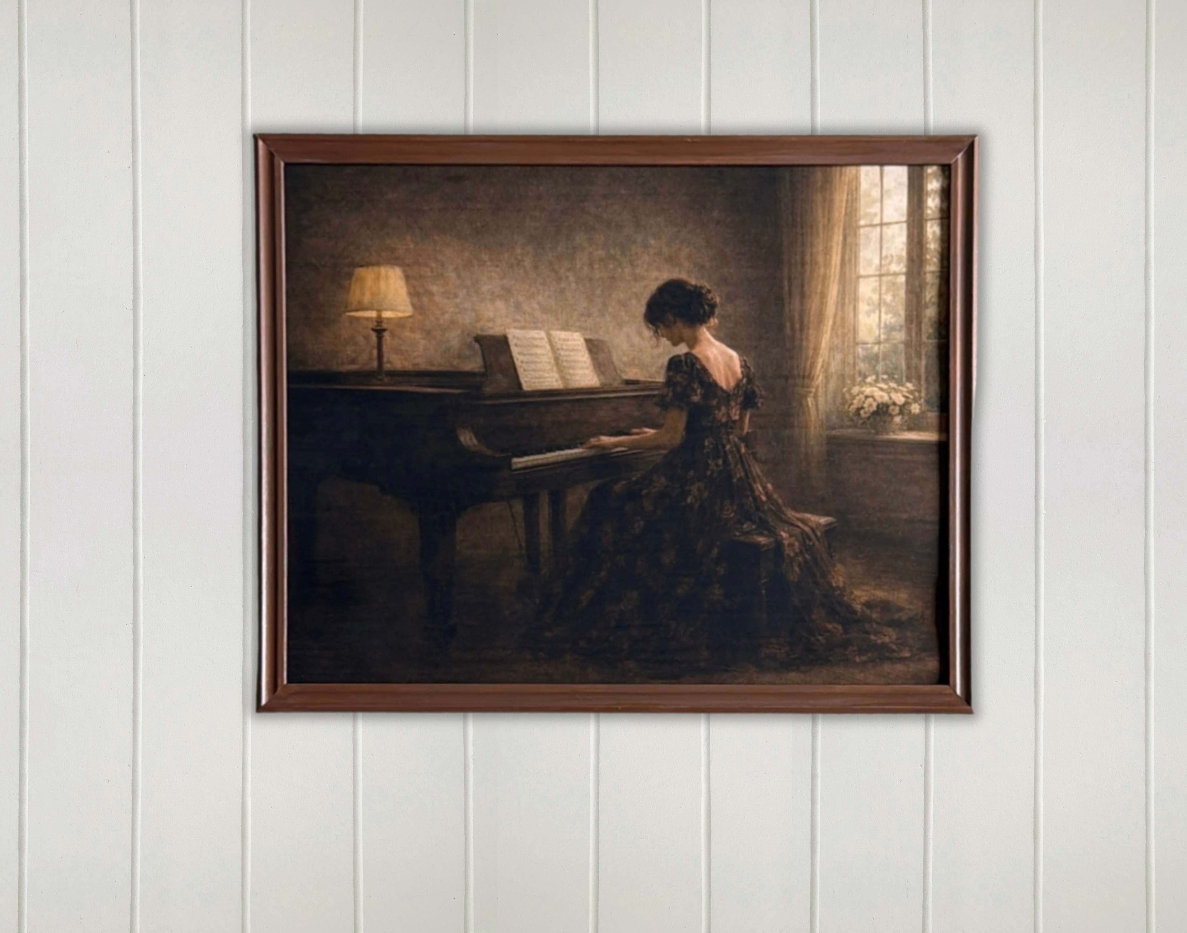 Vintage Style Framed Art Print-Piano Lady (Dark Version) 11x14