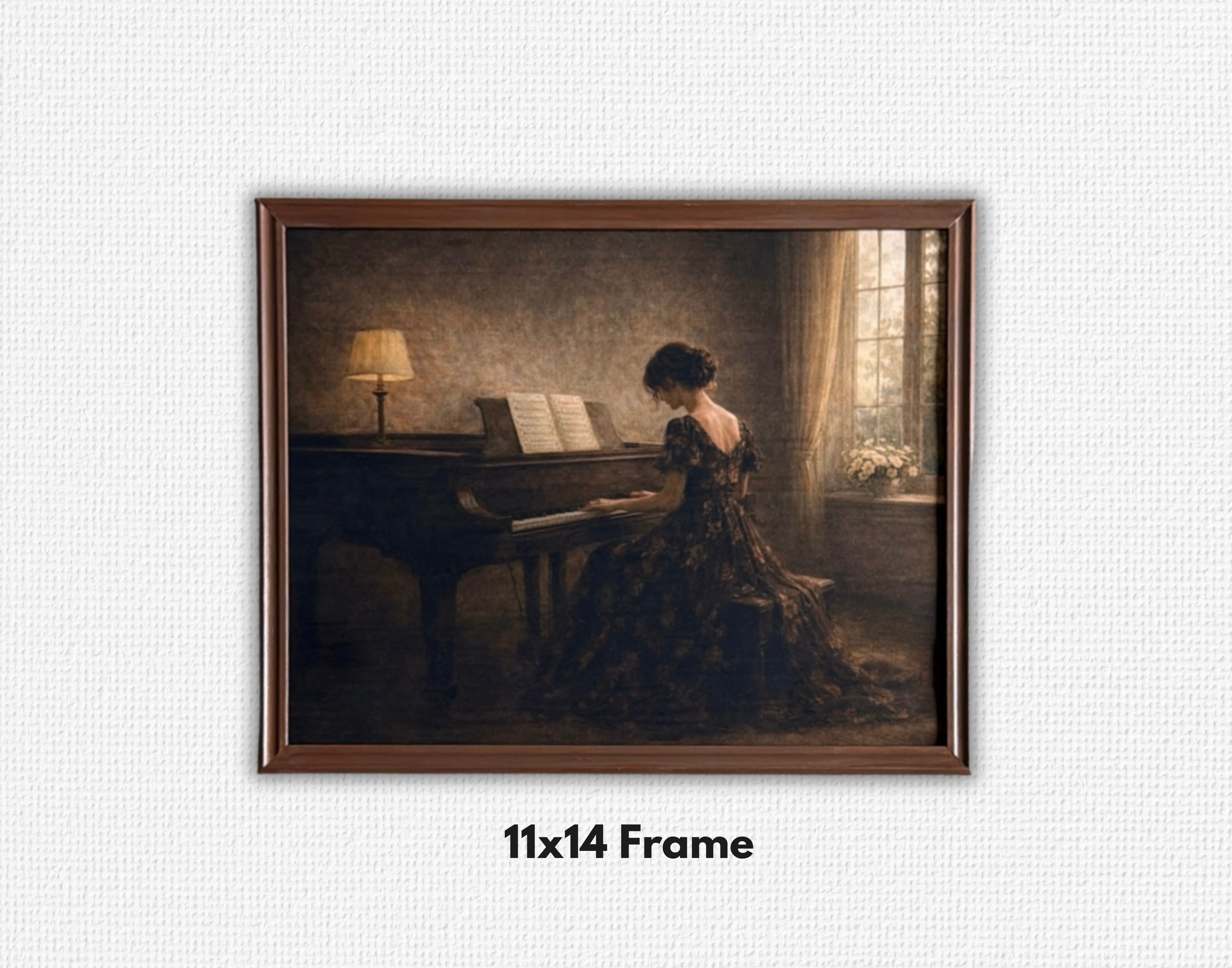 Vintage Style Framed Art Print-Piano Lady (Dark Version) 11x14