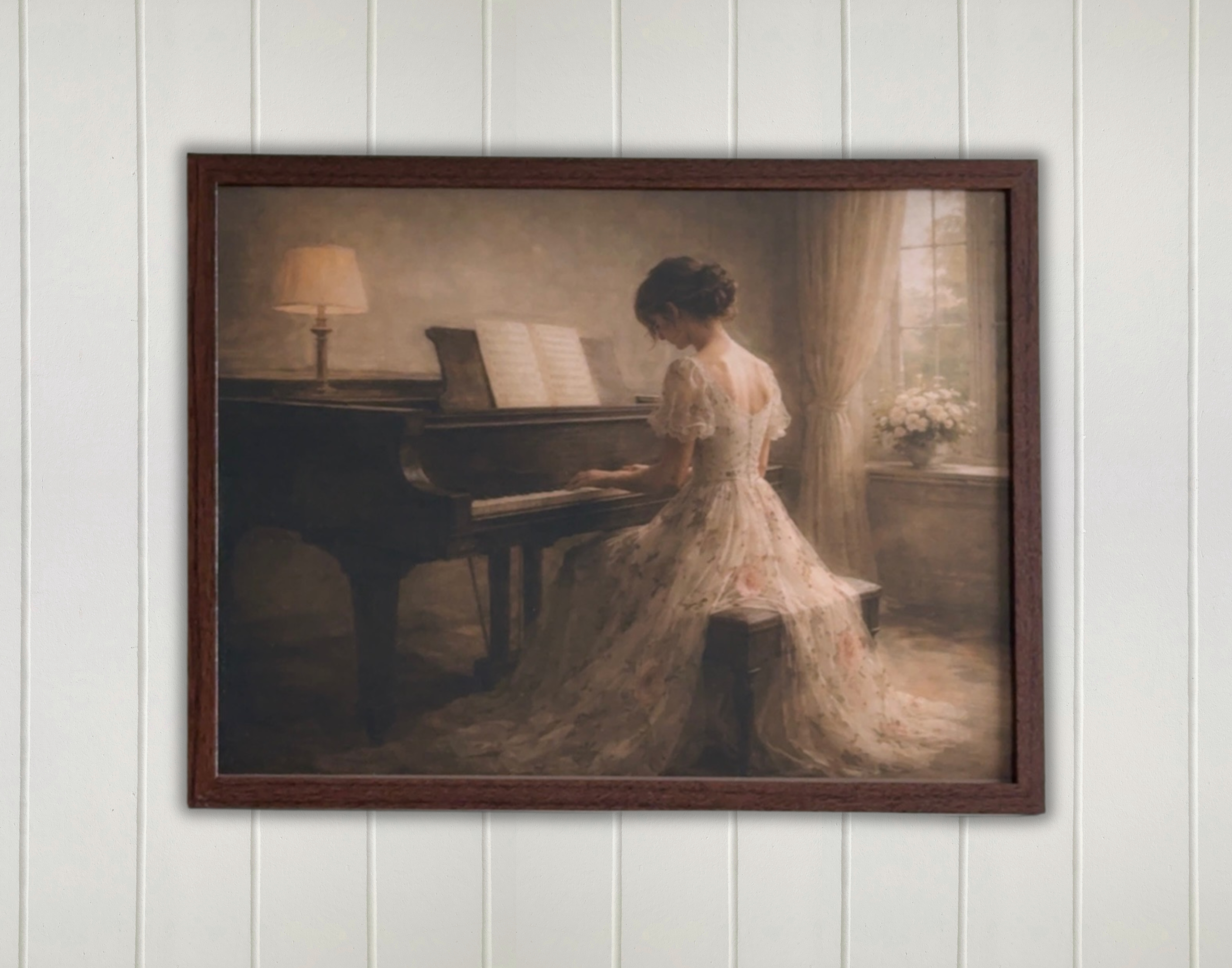 Piano Lady Vintage Style print-Framed
