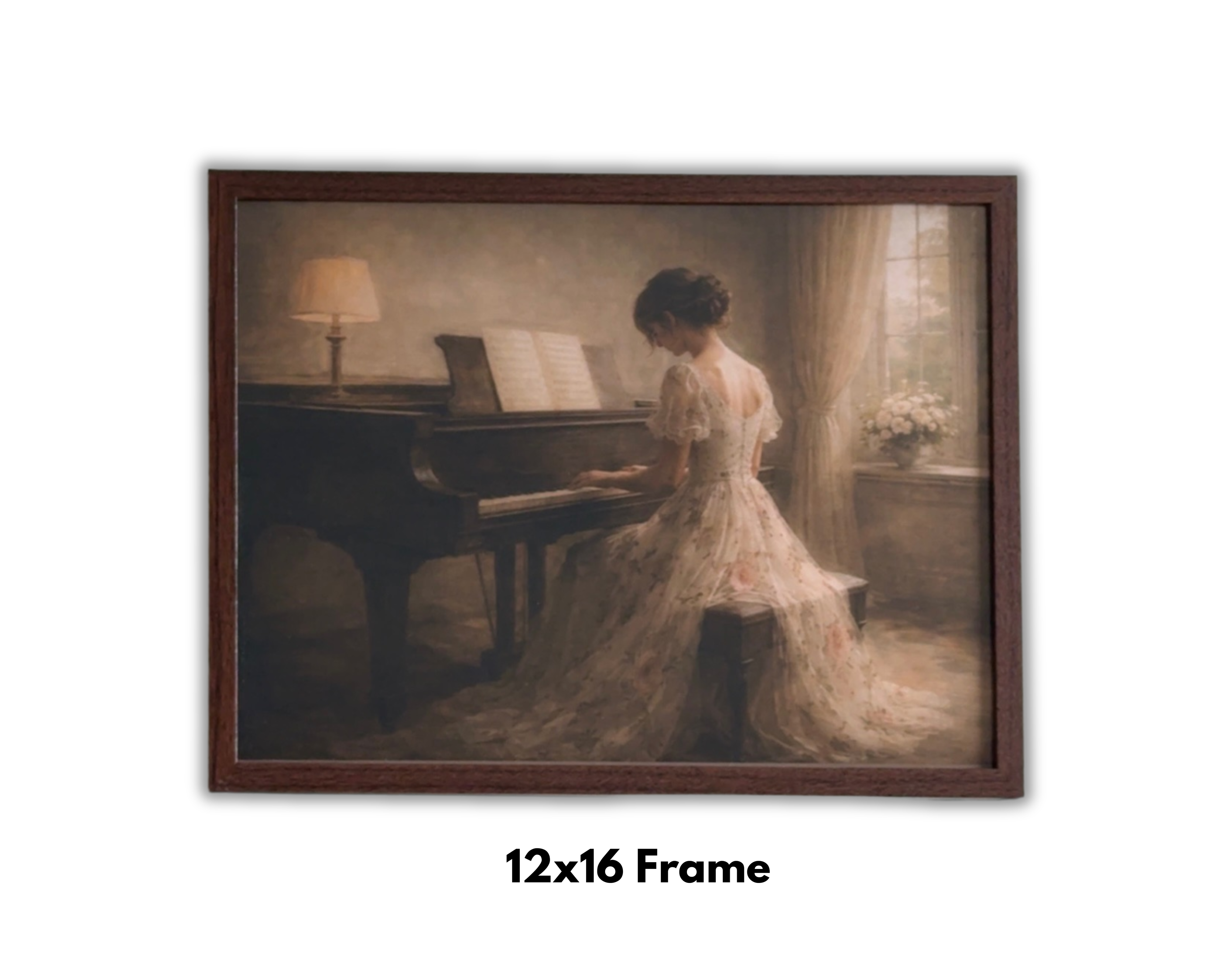 Piano Lady Vintage Style print-Framed