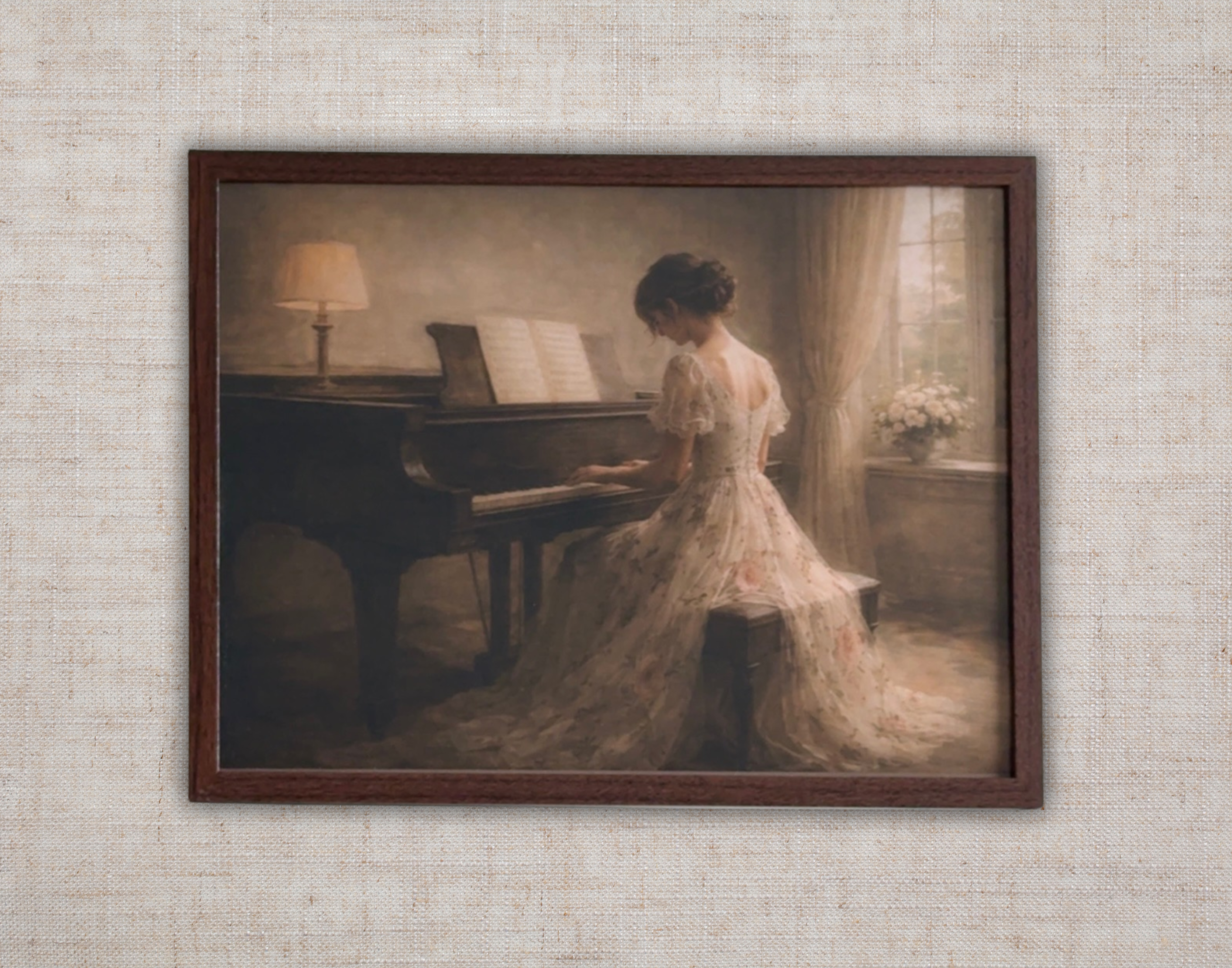 Piano Lady Vintage Style print-Framed
