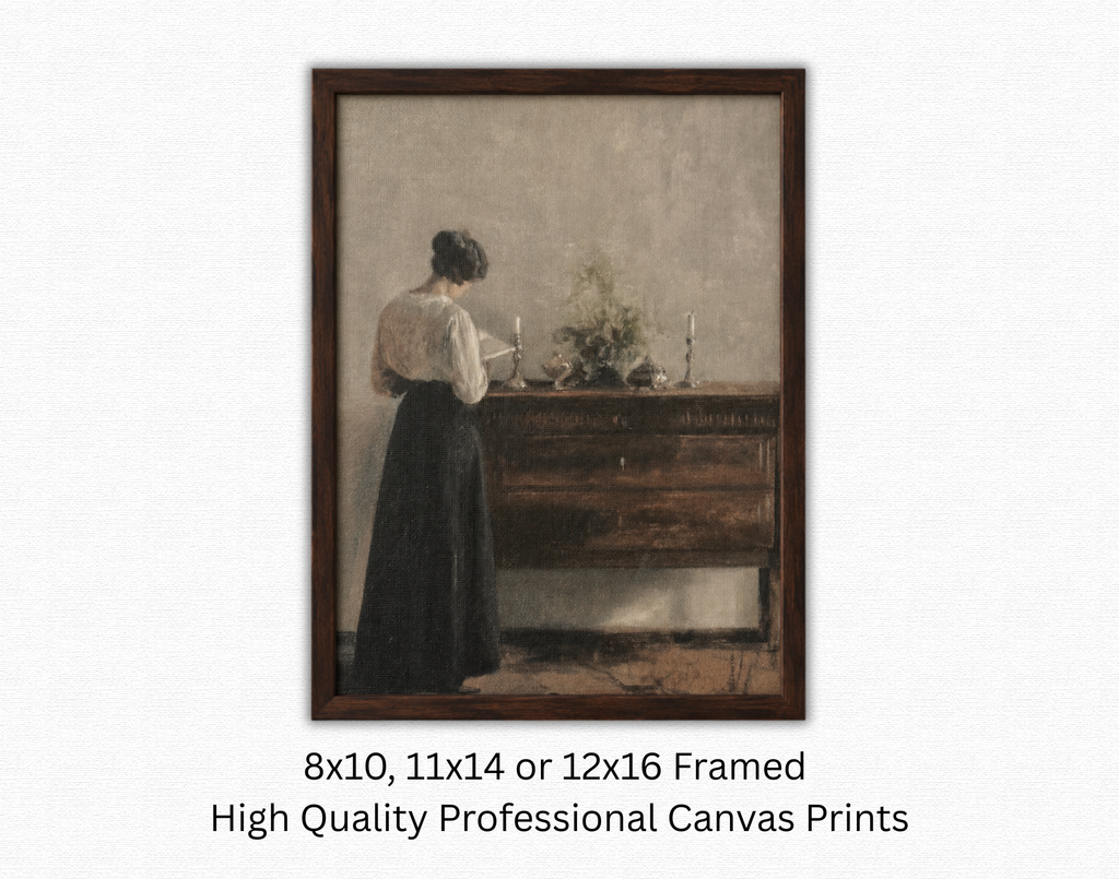 Woman at the Dresser – Vintage Interior Canvas Print- Framed