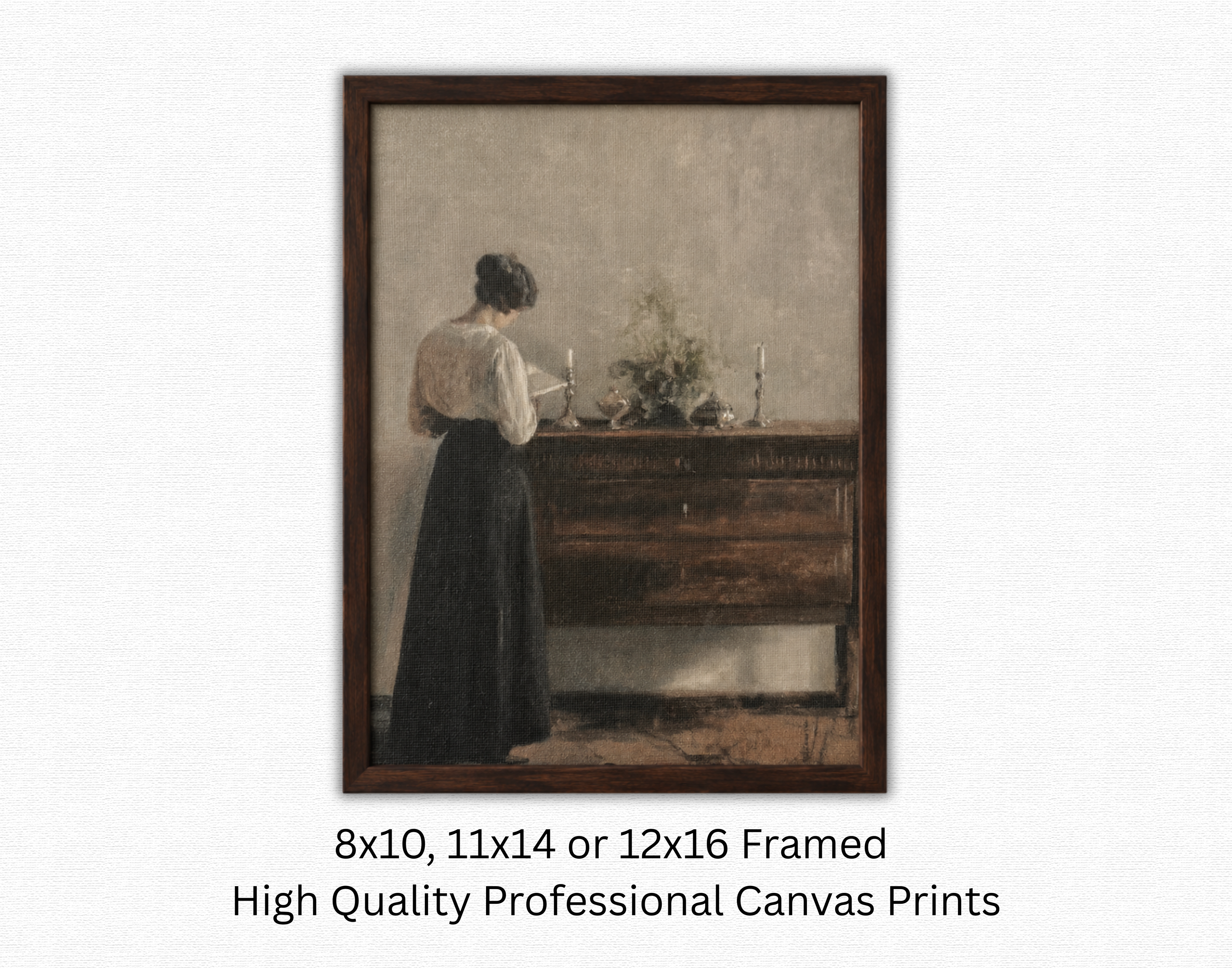Woman at the Dresser – Vintage Interior Canvas Print- Framed