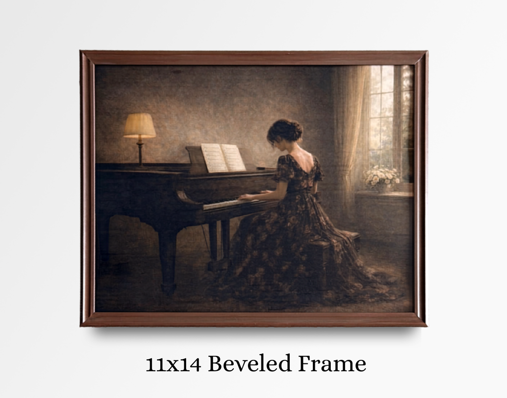Vintage Style Framed Art Print-Piano Lady (Dark Version)