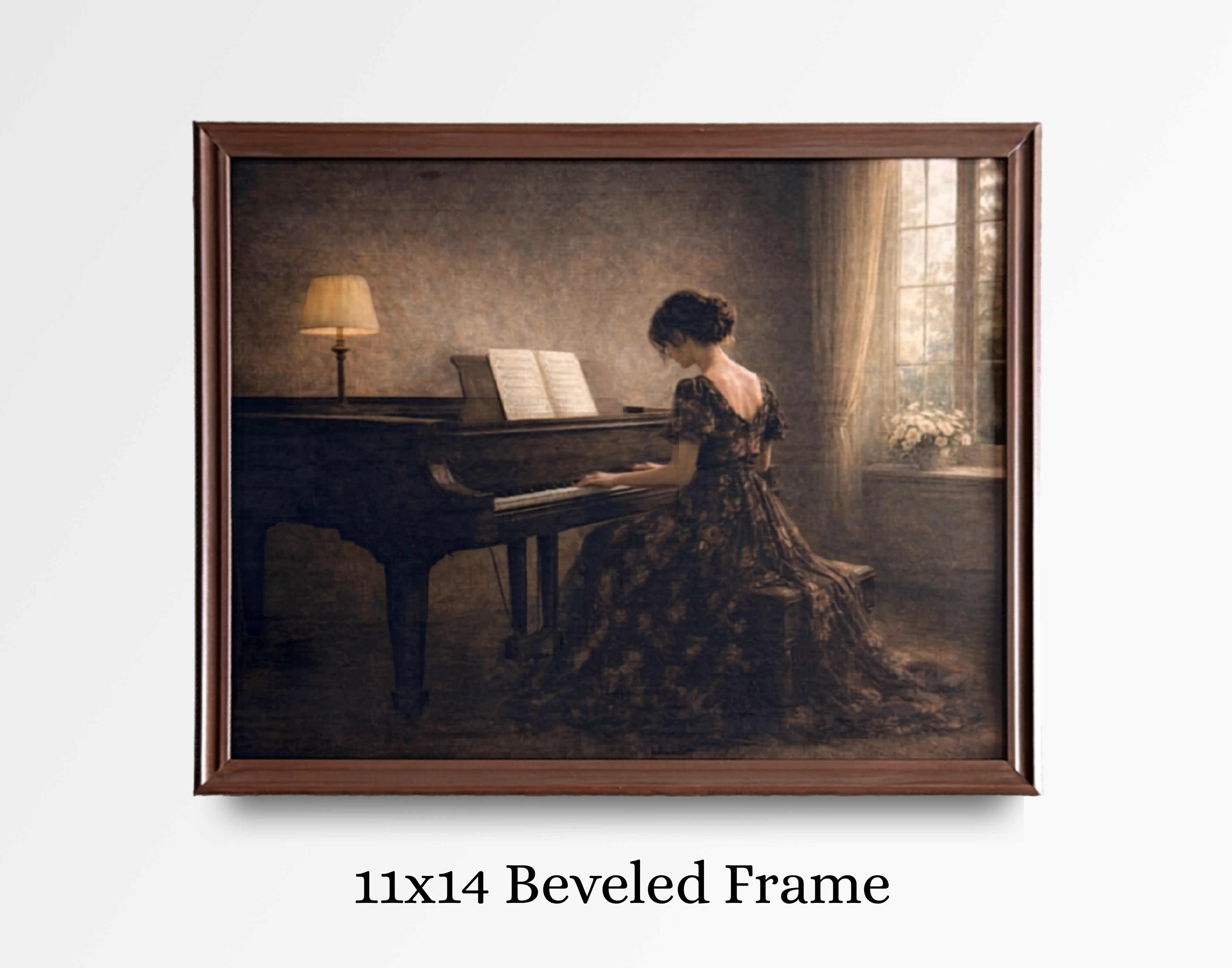 Vintage Style Framed Art Print-Piano Lady (Dark Version)