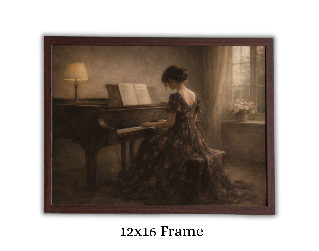 Vintage Style Framed Art Print-Piano Lady (Dark Version)