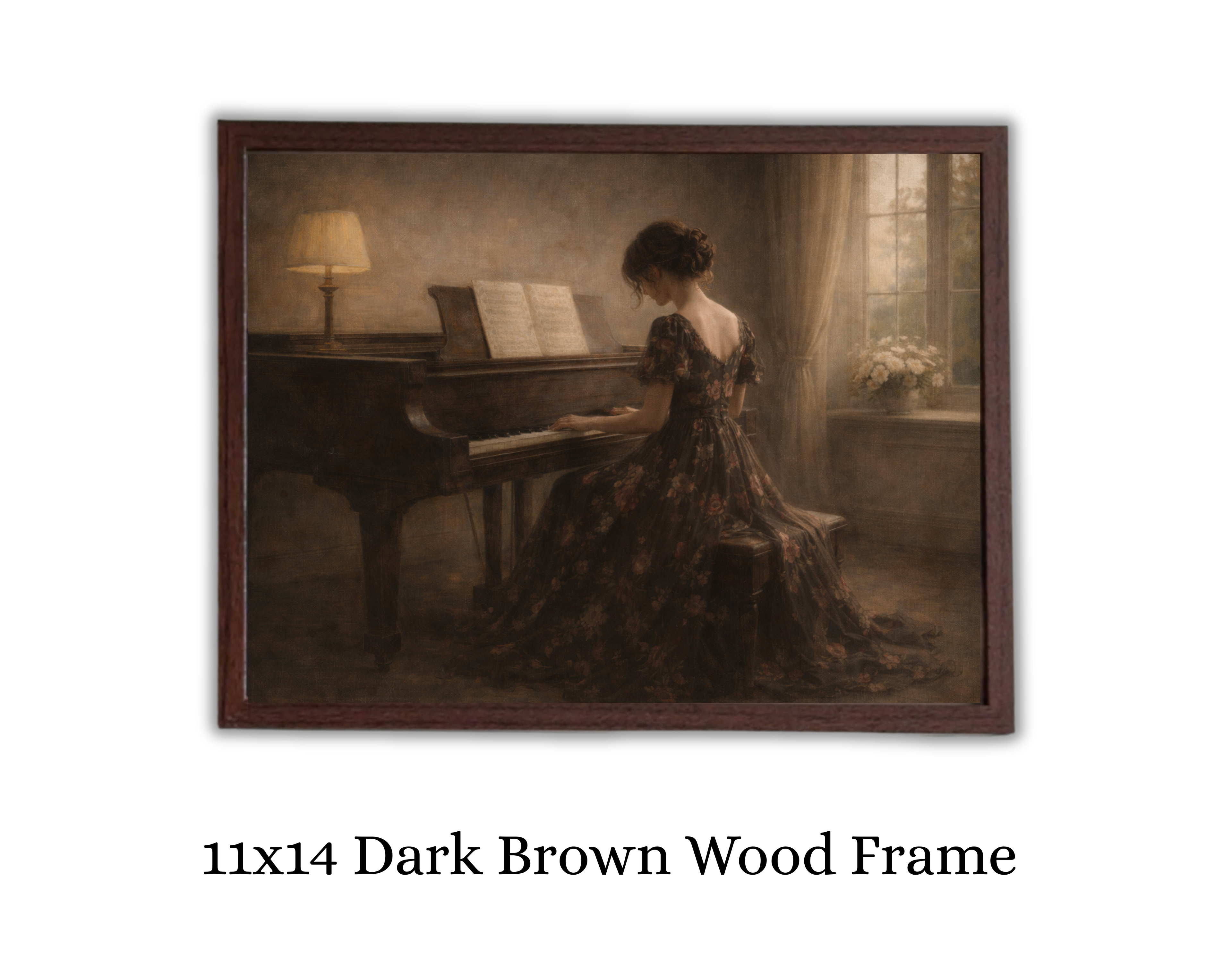 Vintage Style Framed Art Print-Piano Lady (Dark Version)