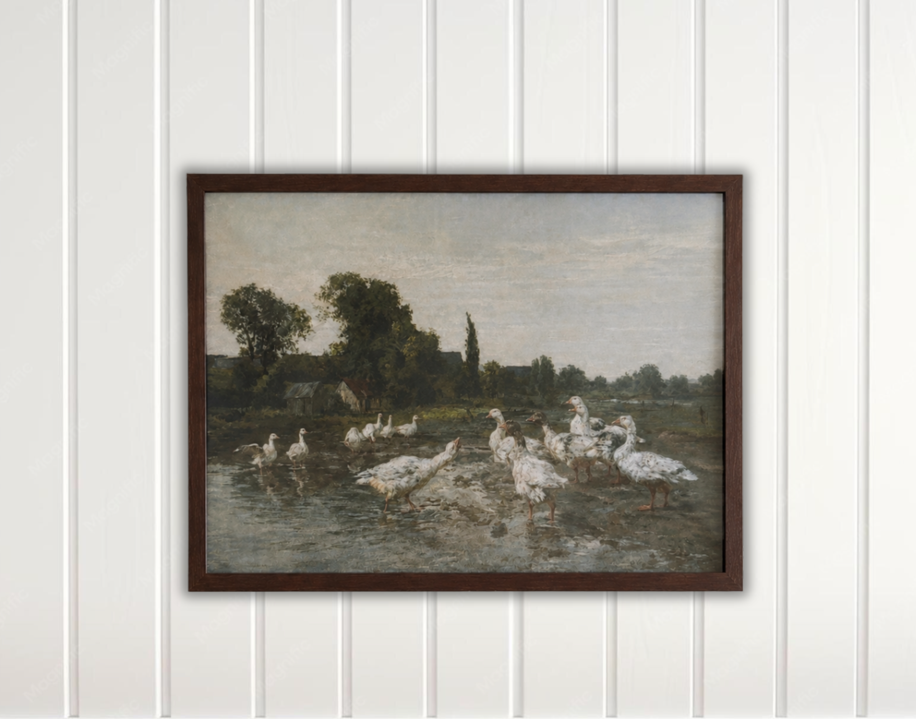Vintage Geese Landscape Print