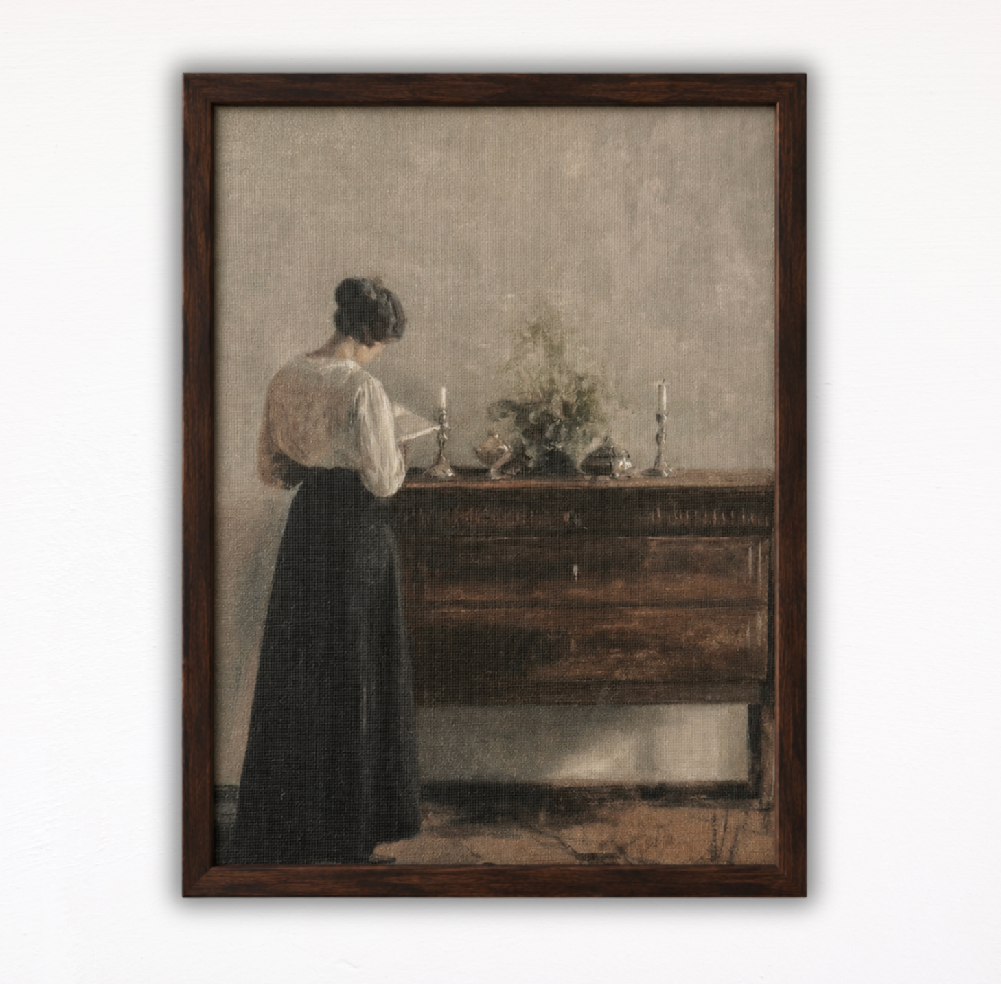 Woman at the Dresser – Vintage Interior Canvas Print- Framed