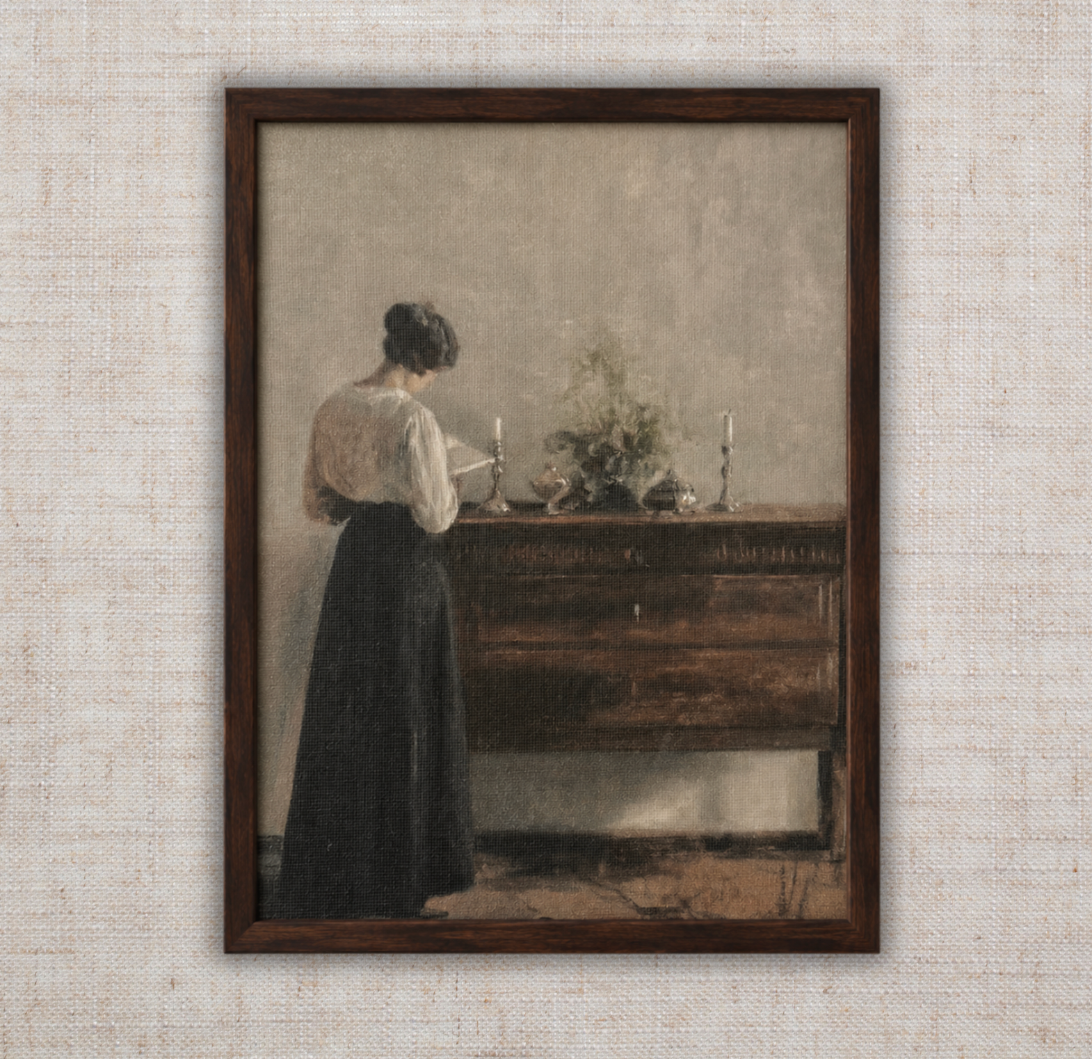 Woman at the Dresser – Vintage Interior Canvas Print- Framed