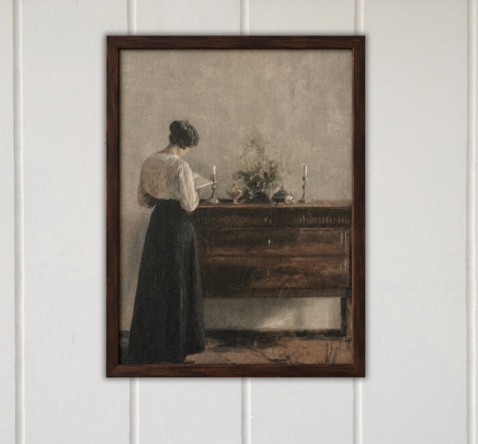 Woman at the Dresser – Vintage Interior Canvas Print- Framed