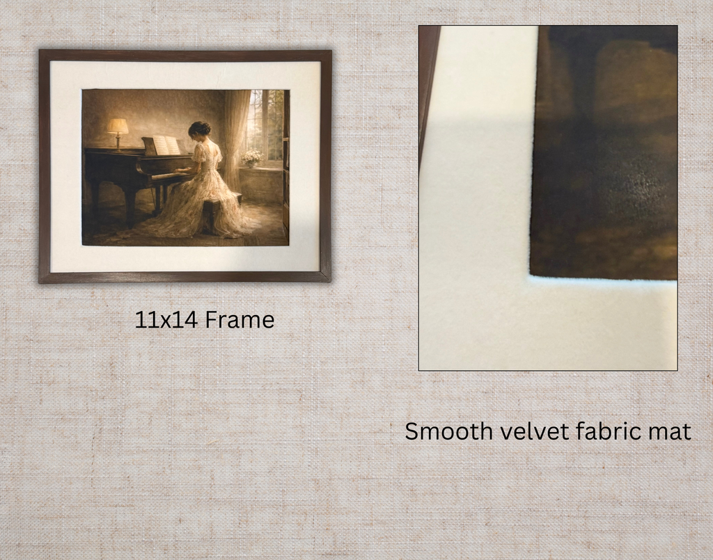Vintage Style Piano Lady Print with Velvet Fabric Mat-11x14
