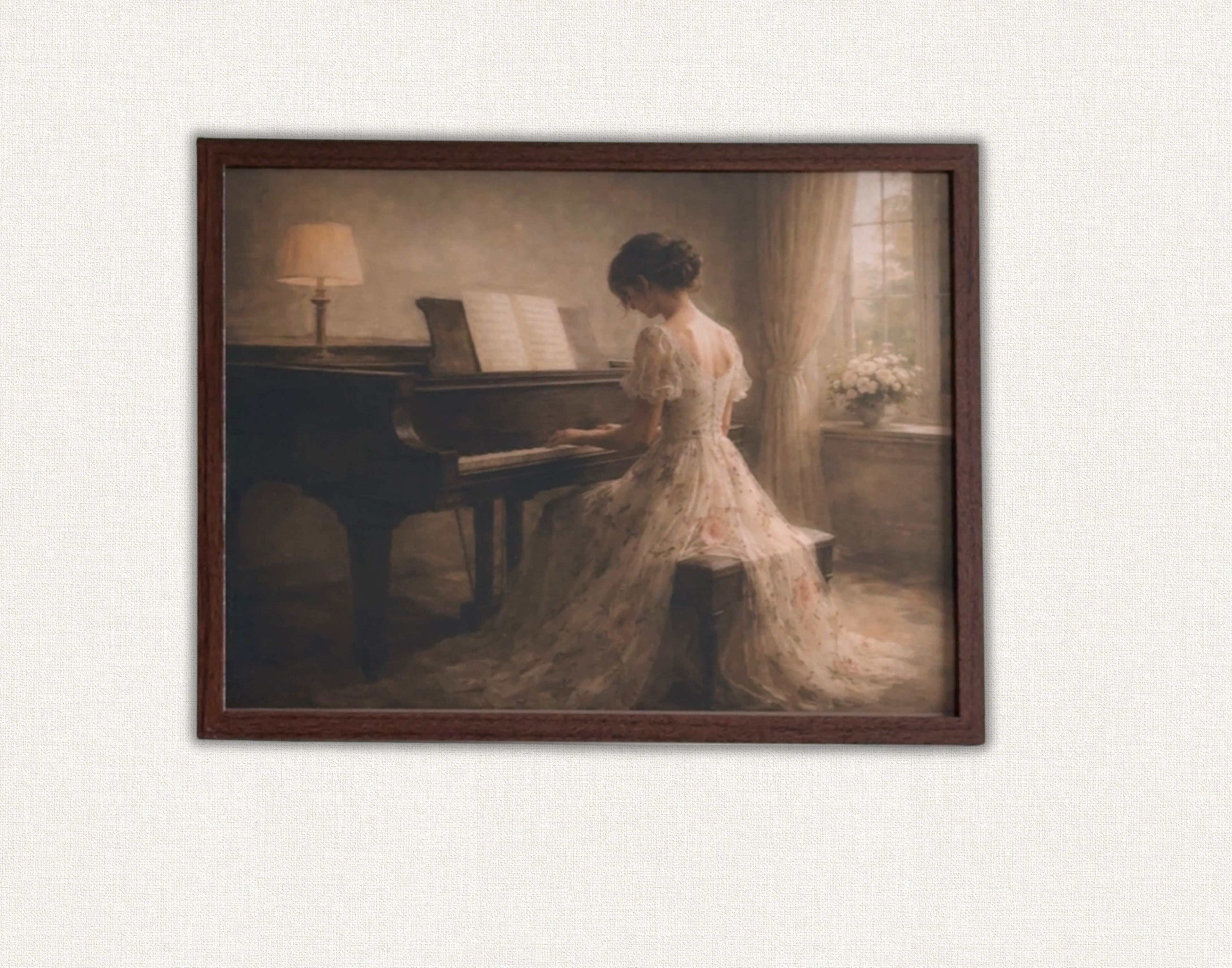 Piano Lady Vintage Style print-Framed