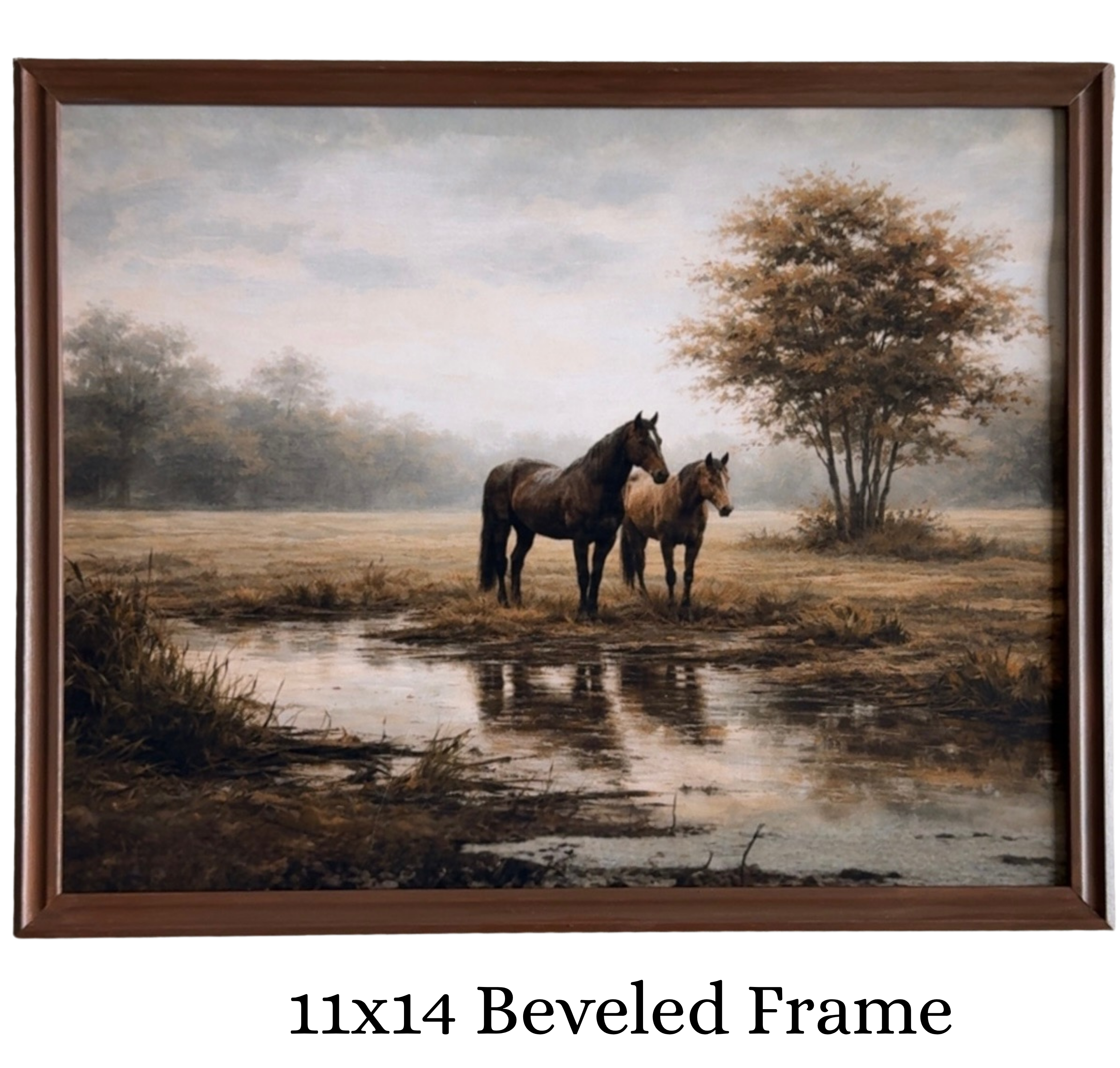 Vintage Style Horse Landscape Print-Framed